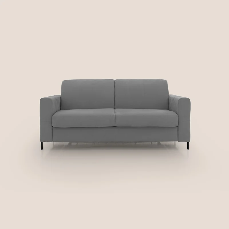 Ortensia divano letto materasso H18 cm con piedi alti in elegante microfibra smacchiabile T11 grigio