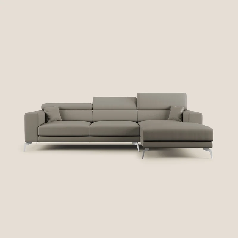 Blade Divano moderno angolare con poggiatesta reclinabili in Ecopelle T04 talpa