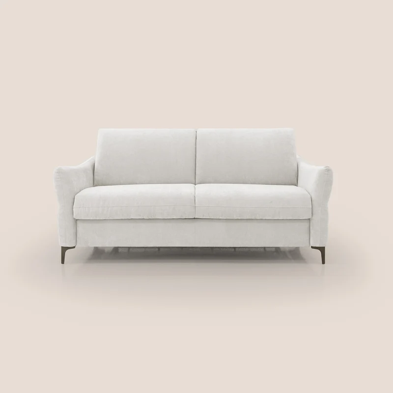 Dalia divano letto con materasso H18 cm e piedi alti in raffinato tessuto smacchiabile T17 bianco