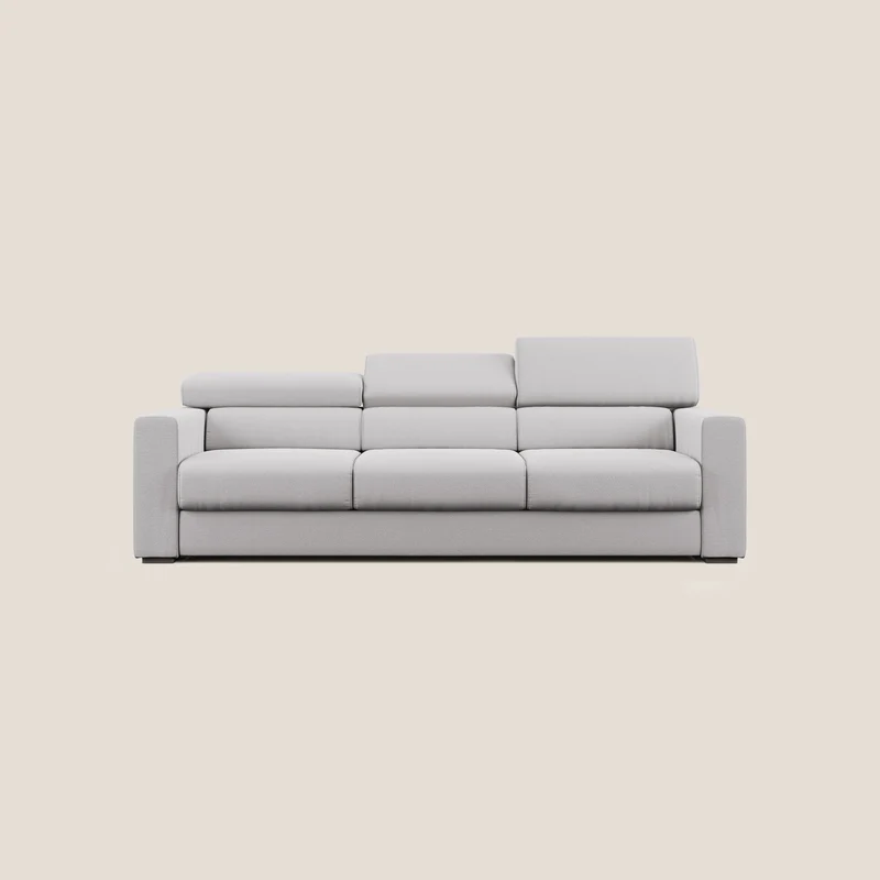 Dylan divano a 3 sedute con pouf estraibile poggiapiedi in tessuto fiammato simil cotone impermeabile T19 grigio