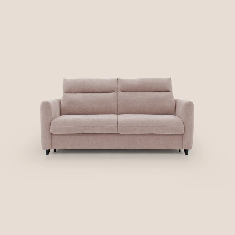 Peonia divano letto scandinavo con materasso H18 cm e morbido e alto schienale in tessuto Bouclé impermeabile T07 rosa