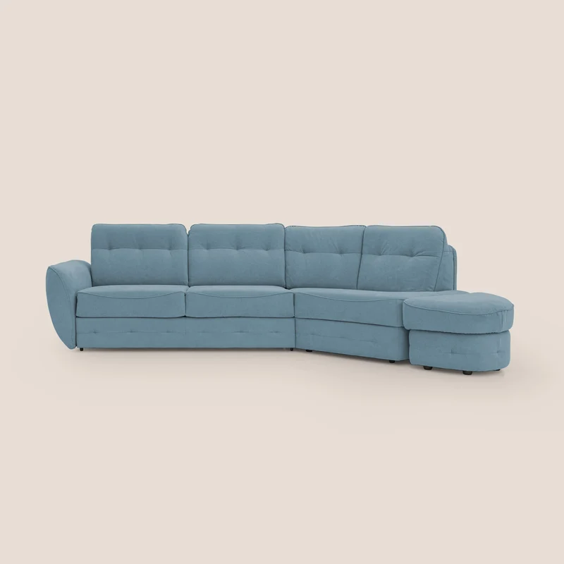 Zeus divano letto angolare con materasso H18 cm pouf mobile in tessuto impermeabile T02 carta da zucchero
