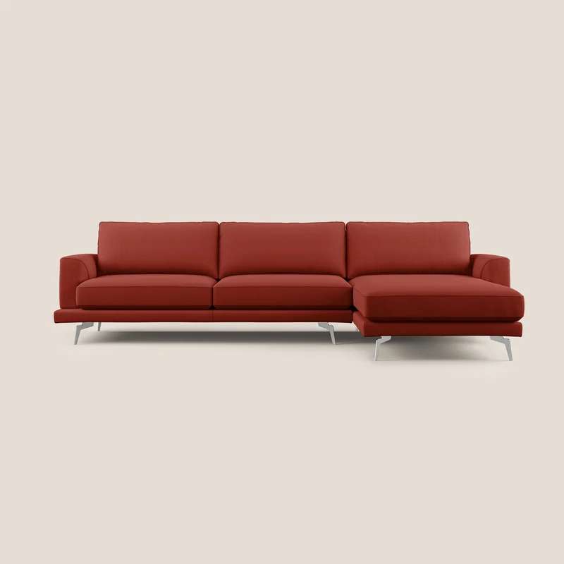 Dorian divano moderno angolare con penisola in tessuto morbido antimacchia T05 rosso