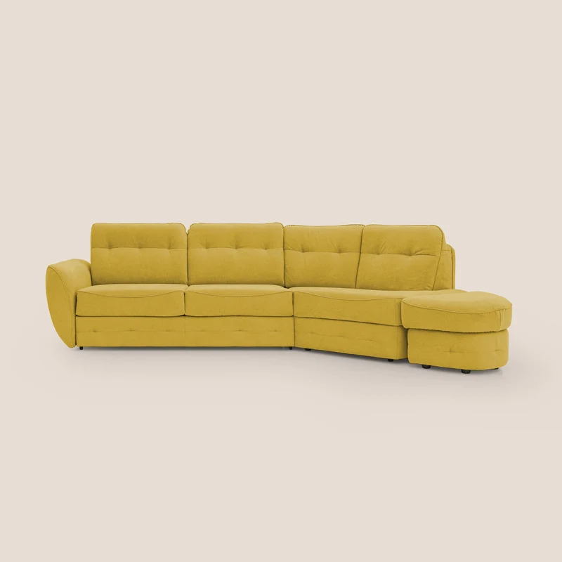 Zeus divano letto angolare con materasso H18 cm pouf mobile in tessuto impermeabile T02 giallo
