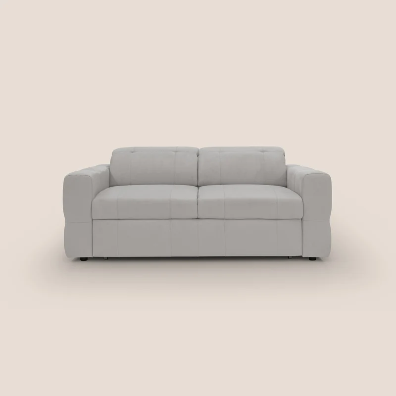Kronos Divano con pouf estraibile poggiapiedi e poggiatesta reclinabili in morbida microfibra impermeabile T11 grigio chiaro