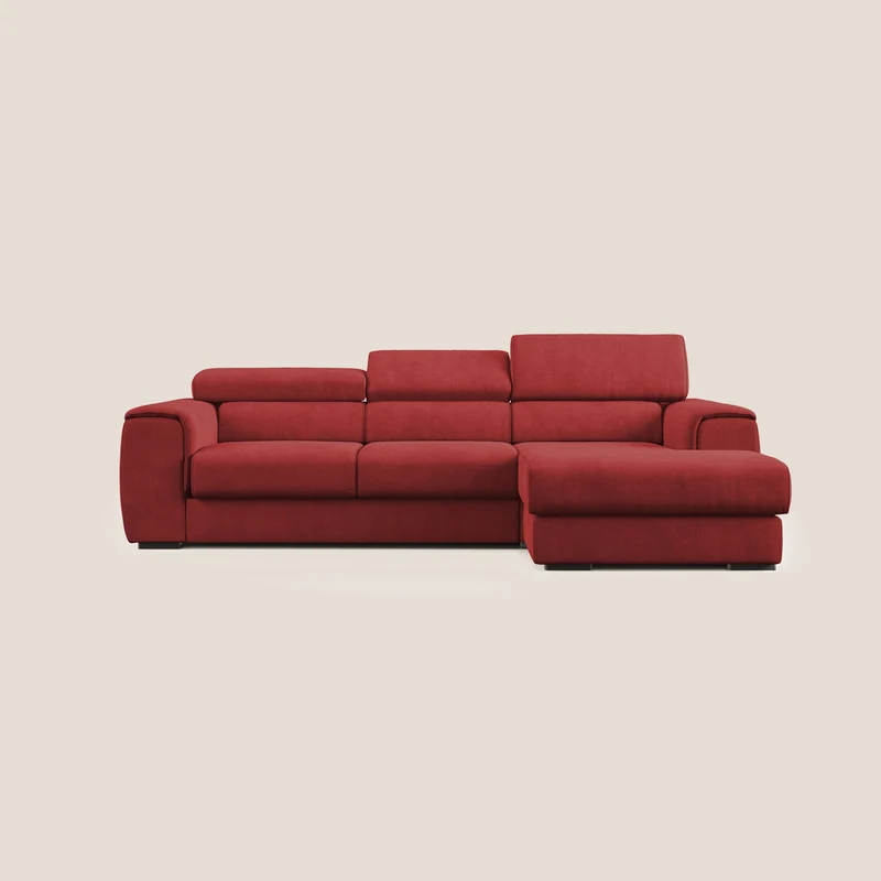 Zeno Divano angolare con pouf estraibile poggiapiedi in tessuto morbido impermeabile T02 rosso