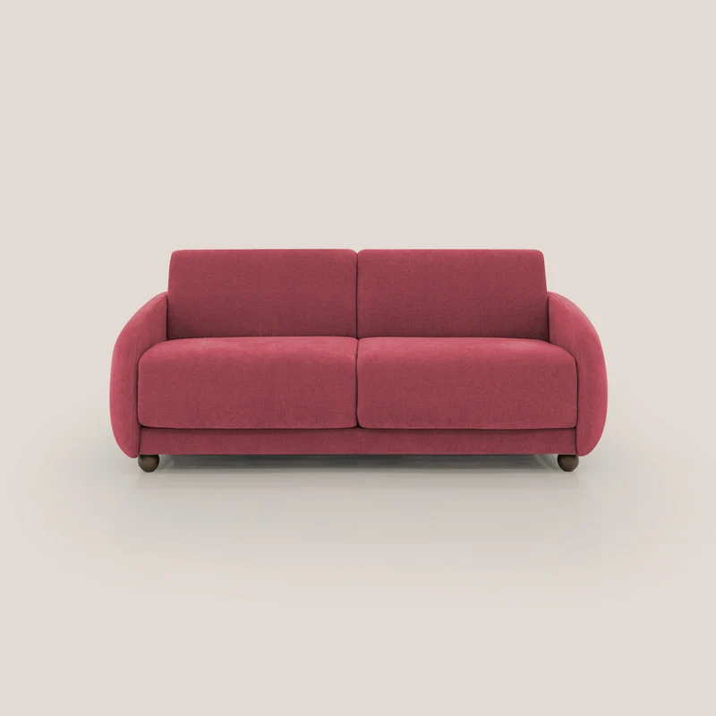 Giglio divano letto scandinavo japandi con materasso H18 cm in tessuto Bouclé impermeabile T07 rosso