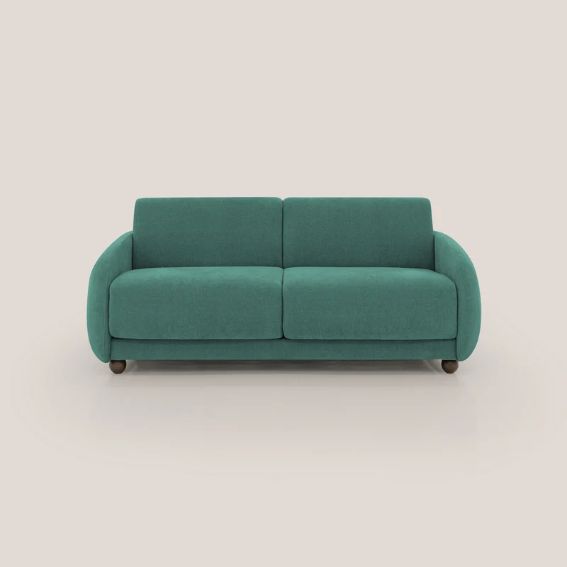 Giglio divano letto scandinavo japandi con materasso H18 cm in tessuto Bouclé impermeabile T07 verde
