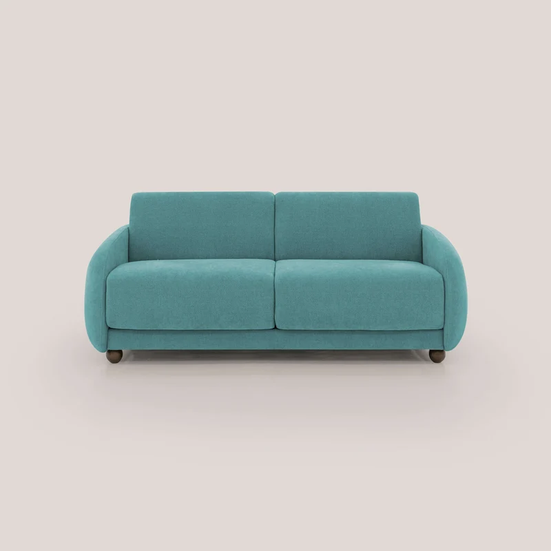 Giglio divano letto scandinavo japandi con materasso H18 cm in tessuto Bouclé impermeabile T07 azzurro
