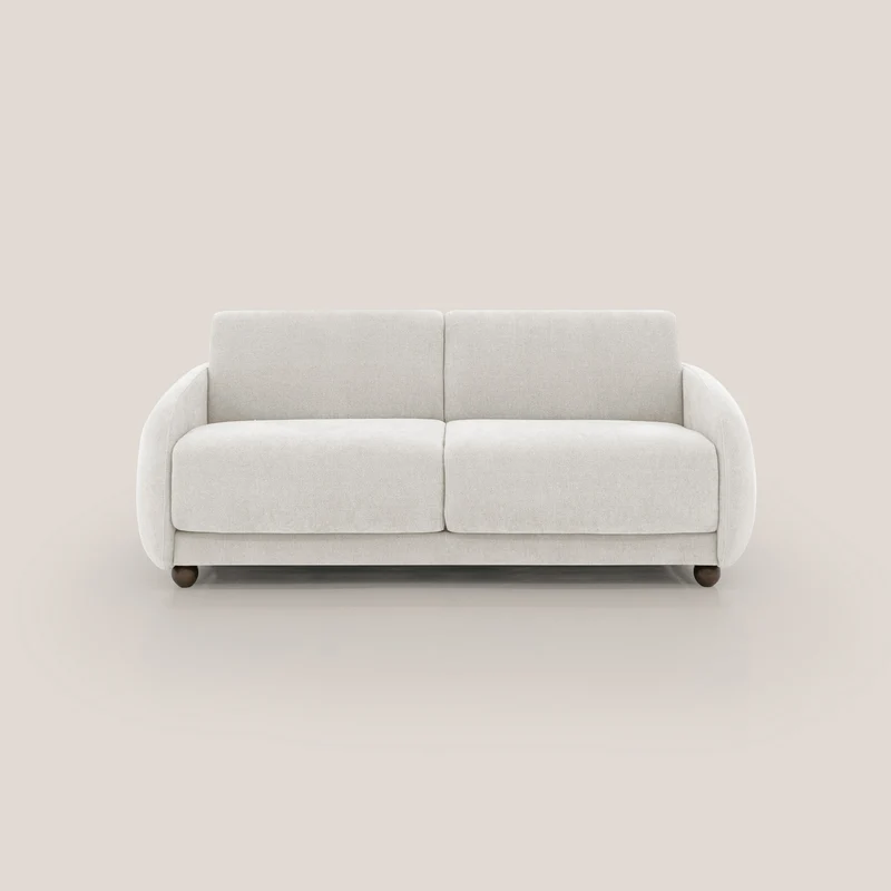 Giglio divano letto scandinavo japandi con materasso H18 cm in tessuto Bouclé impermeabile T07 bianco