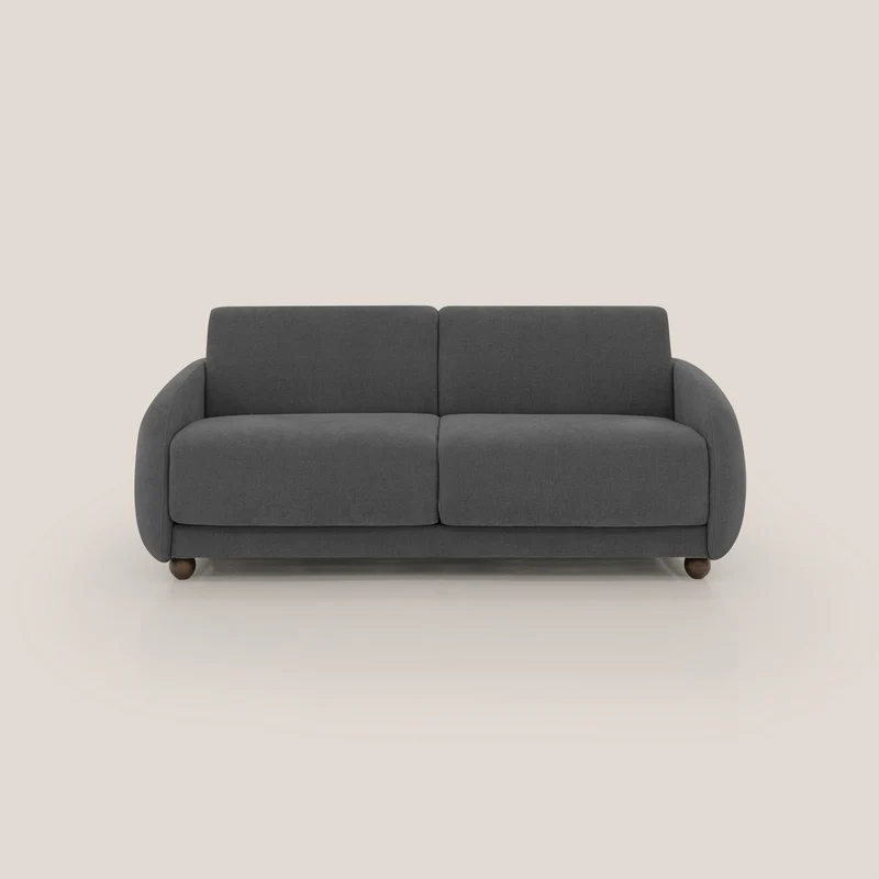 Giglio divano letto scandinavo japandi con materasso H18 cm in tessuto Bouclé impermeabile T07 antracite
