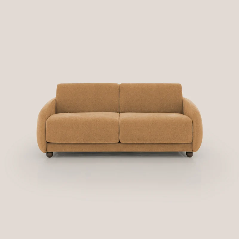 Giglio divano letto scandinavo japandi con materasso H18 cm in tessuto Bouclé impermeabile T07 arancio