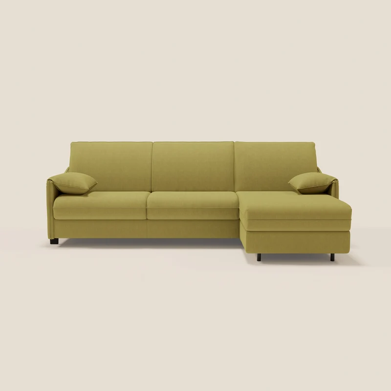 Primula divano letto angolare con materasso H18 cm - penisola contenitore in tessuto smacchiabile T05 giallo