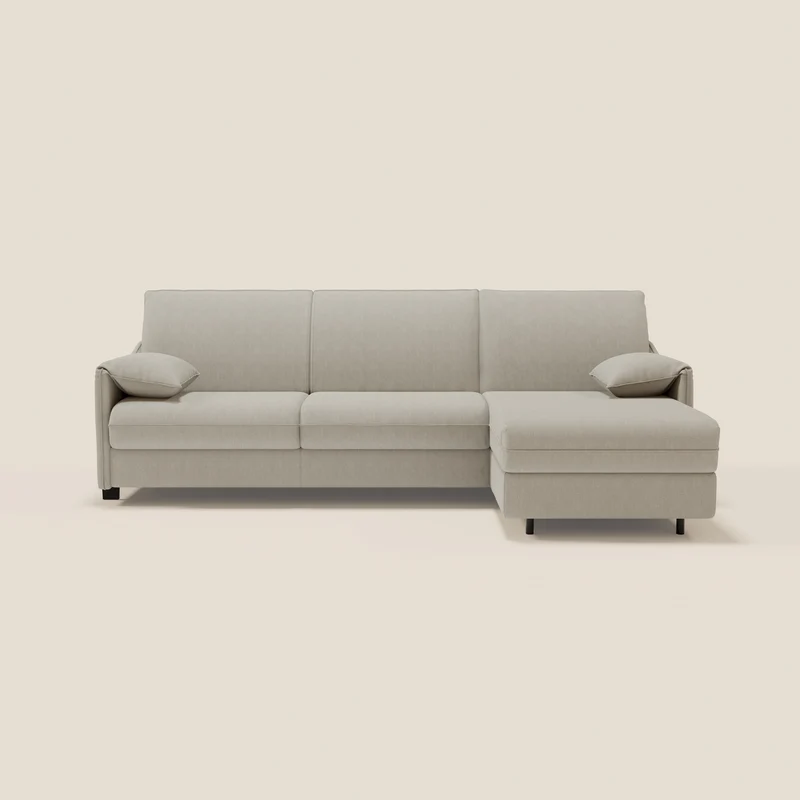 Primula divano letto angolare con materasso H18 cm - penisola contenitore in tessuto smacchiabile T05 panna