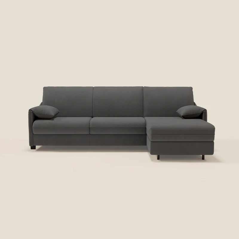 Primula divano letto angolare con materasso H18 cm - penisola contenitore in tessuto smacchiabile T05 antracite