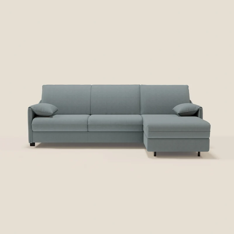 Primula divano letto angolare con materasso H18 cm - penisola contenitore in tessuto smacchiabile T05 carta da zucchero
