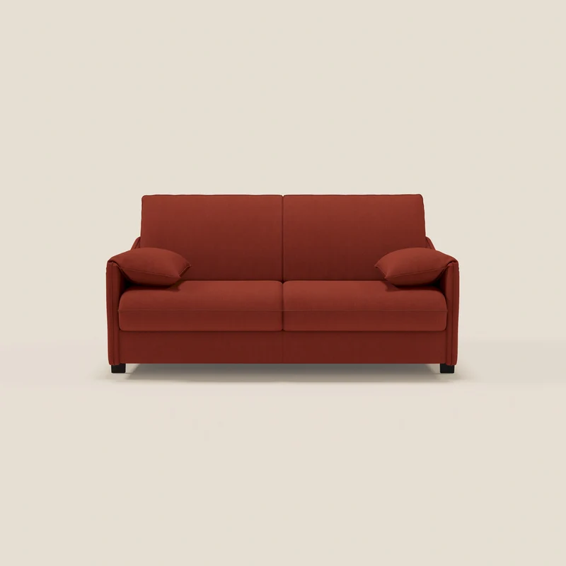 Primula divano letto con materasso alto 18 cm - braccioli mobili e tessuto smacchiabile T05 rosso