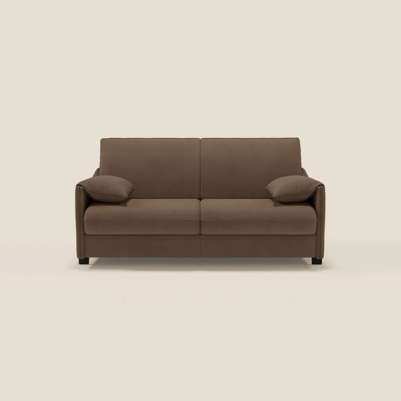Primula divano letto con materasso alto 18 cm - braccioli mobili e tessuto smacchiabile T05 marrone