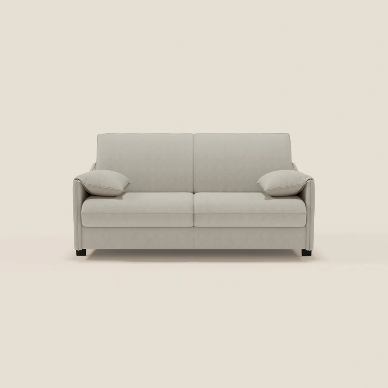 Primula divano letto con materasso alto 18 cm - braccioli mobili e tessuto smacchiabile T05 panna
