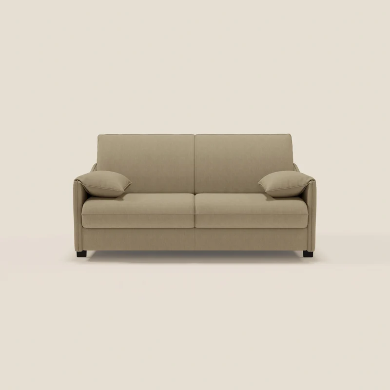 Primula divano letto con materasso alto 18 cm - braccioli mobili e tessuto smacchiabile T05 cammello