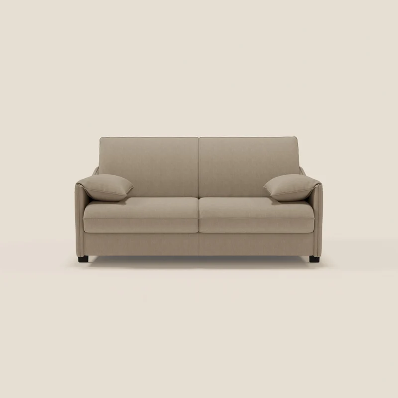 Primula divano letto con materasso alto 18 cm - braccioli mobili e tessuto smacchiabile T05 beige