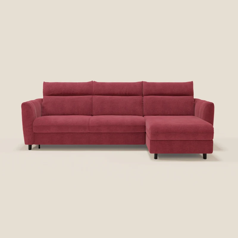 Peonia divano letto angolare con Penisola Contenitore - Materasso H18 cm in Bouclé Impermeabile T07 rosso