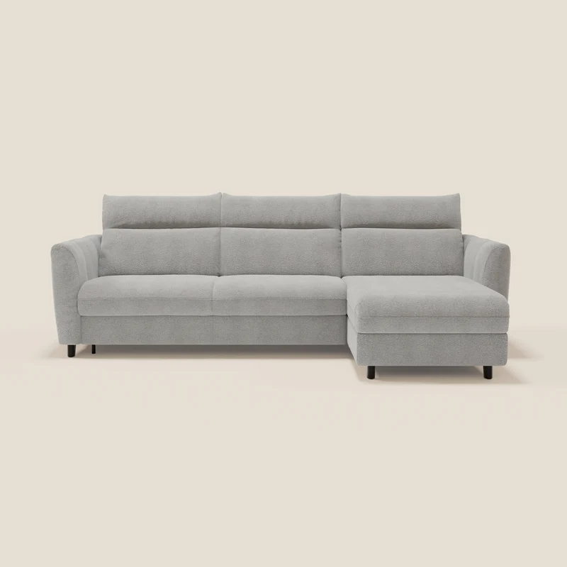 Peonia divano letto angolare con Penisola Contenitore - Materasso H18 cm in Bouclé Impermeabile T07 grigio