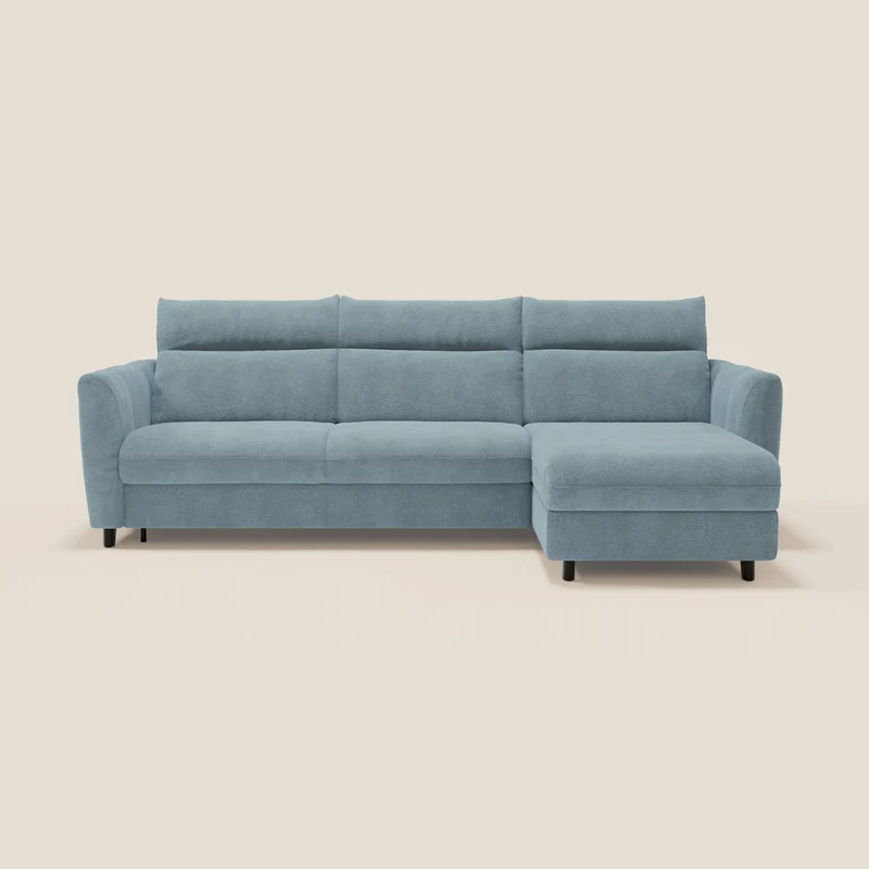 Peonia divano letto angolare con Penisola Contenitore - Materasso H18 cm in Bouclé Impermeabile T07 carta da zucchero