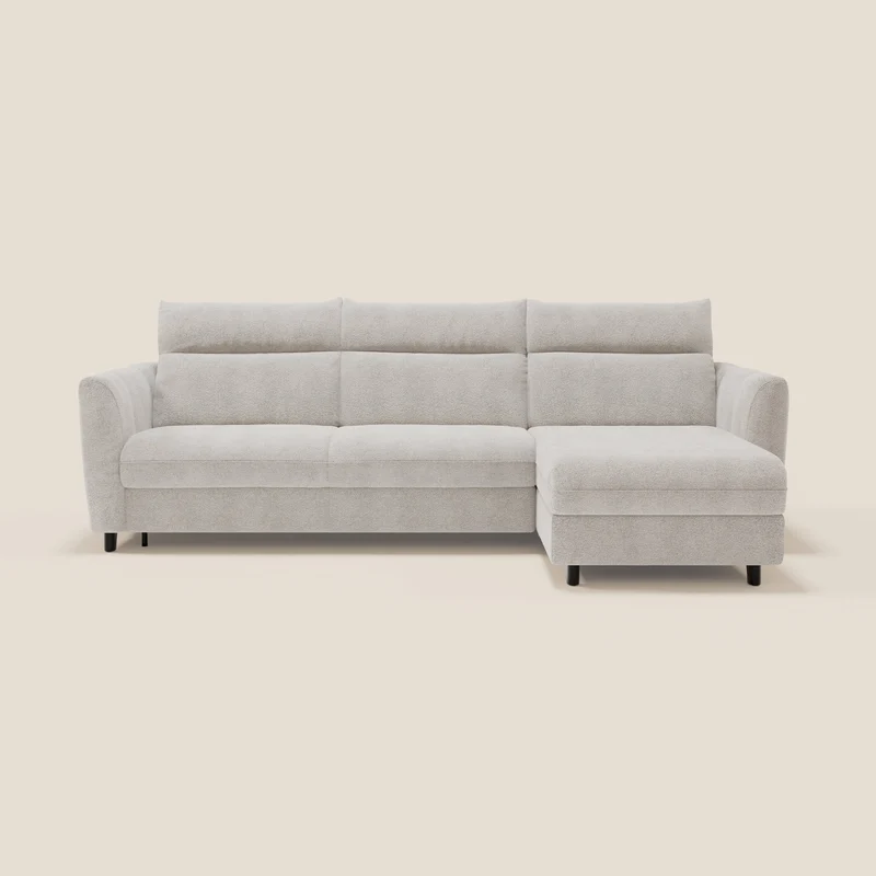 Peonia divano letto angolare con Penisola Contenitore - Materasso H18 cm in Bouclé Impermeabile T07 bianco