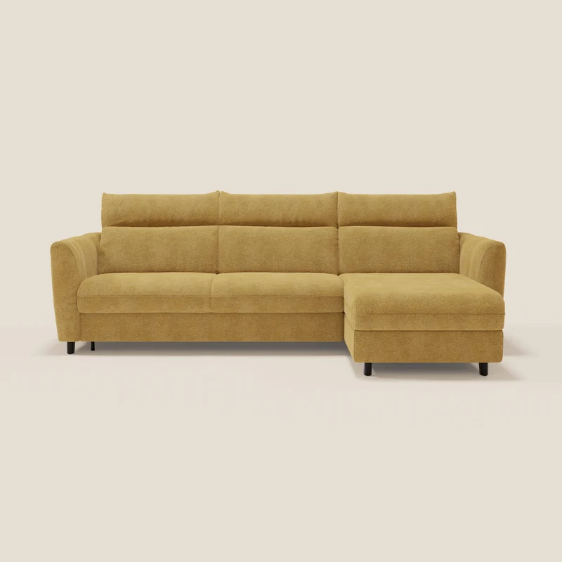 Peonia divano letto angolare con Penisola Contenitore - Materasso H18 cm in Bouclé Impermeabile T07 giallo