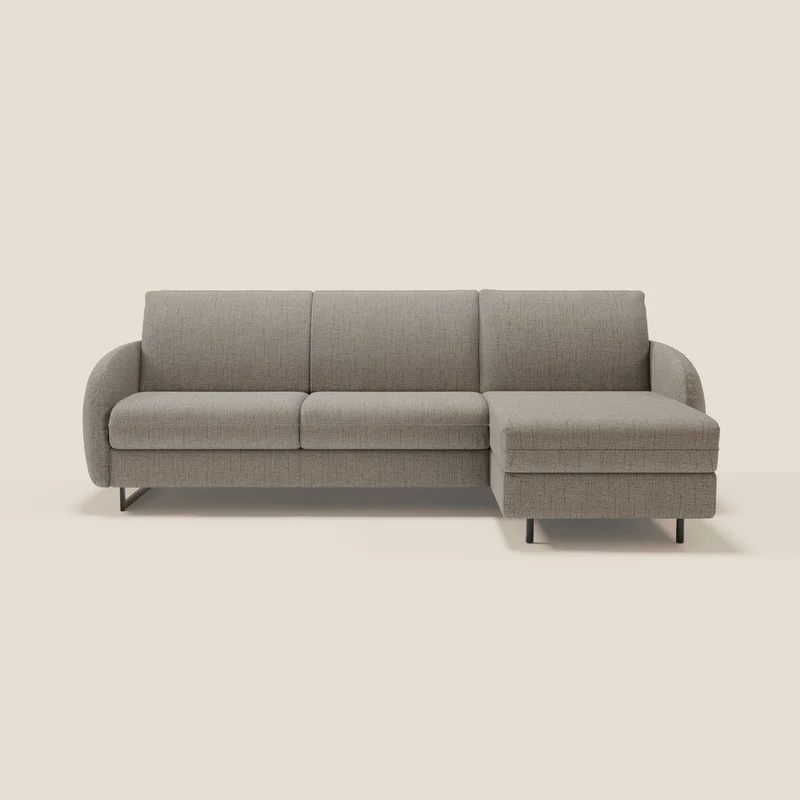 Ninfea Divano Letto Angolare con Penisola Contenitore e Materasso H18 cm - piedini in metallo e Tessuto impermeabile T03 talpa