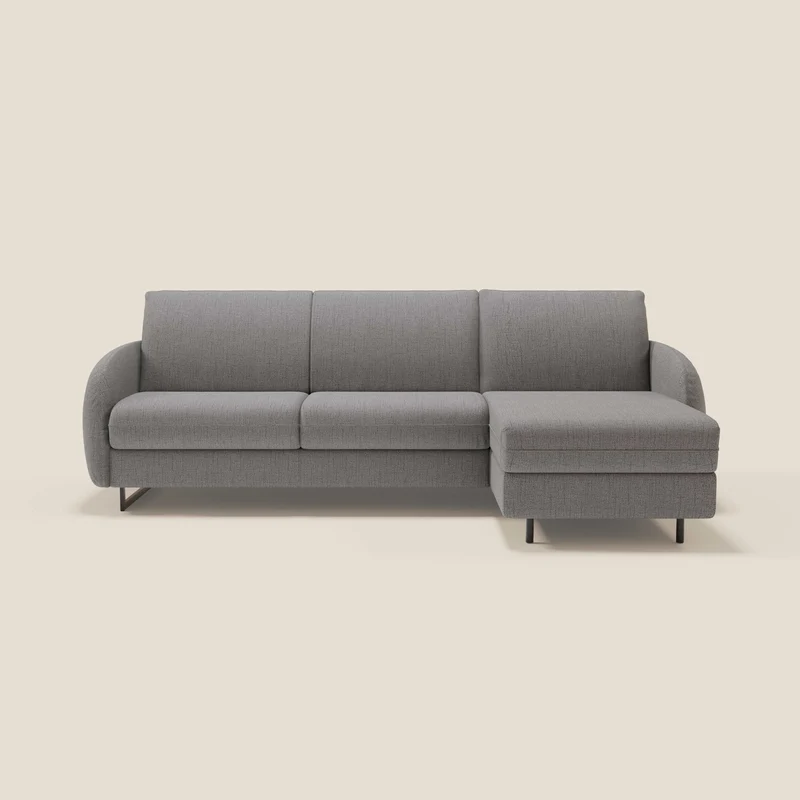 Ninfea Divano Letto Angolare con Penisola Contenitore e Materasso H18 cm - piedini in metallo e Tessuto impermeabile T03 grigio