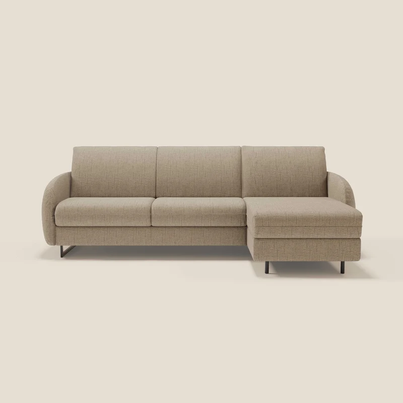 Ninfea Divano Letto Angolare con Penisola Contenitore e Materasso H18 cm - piedini in metallo e Tessuto impermeabile T03 marrone