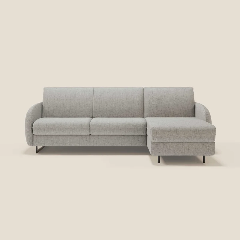 Ninfea Divano Letto Angolare con Penisola Contenitore e Materasso H18 cm - piedini in metallo e Tessuto impermeabile T03 grigio chiaro