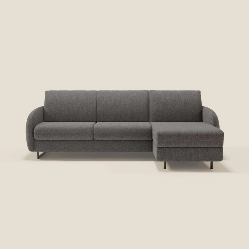 Ninfea Divano Letto Angolare con Penisola Contenitore e Materasso H18 cm - piedini in metallo e Tessuto impermeabile T03 antracite