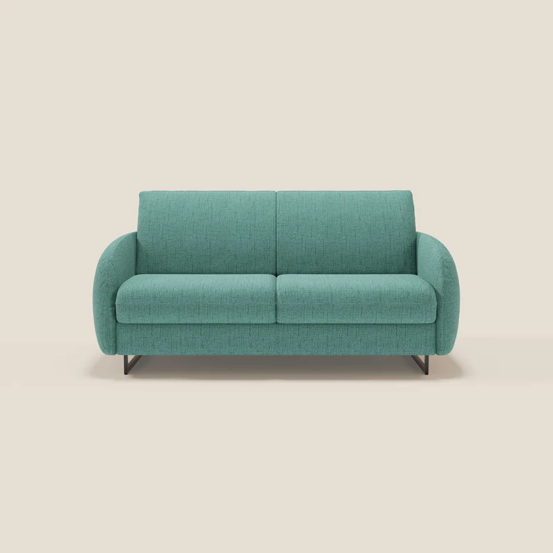 Ninfea divano letto Design Morbido con Piedini alti in Metallo e Materasso H18 cm in tessuto impermeabile T03 verde acqua