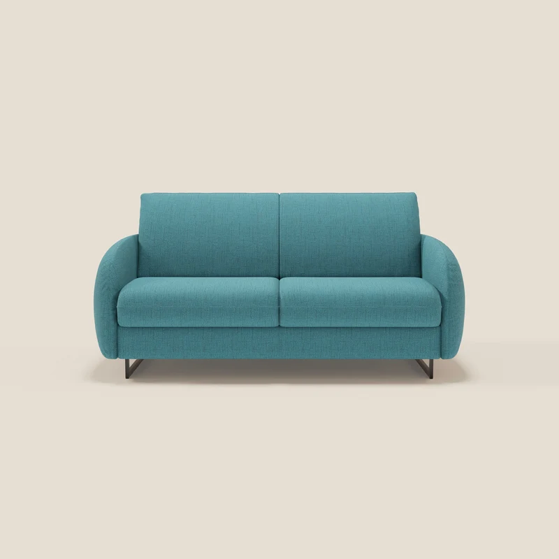 Ninfea divano letto Design Morbido con Piedini alti in Metallo e Materasso H18 cm in tessuto impermeabile T03 azzurro