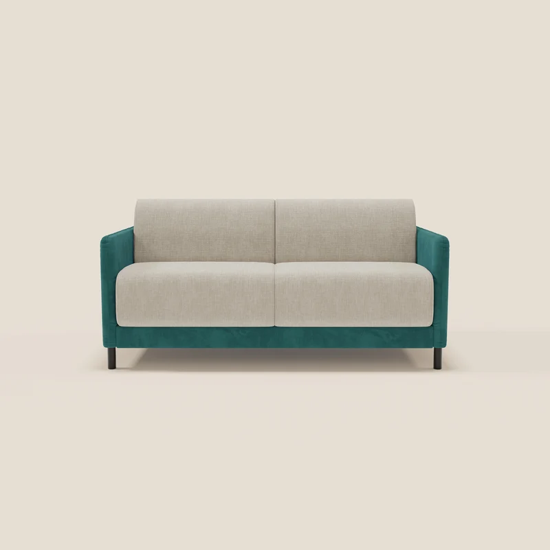 Narciso divano letto design con materasso H18 cm bicolore con struttura in microfibra smacchiabile e imbottiture in elegante tessuto impermeabile T06 petrolio - panna