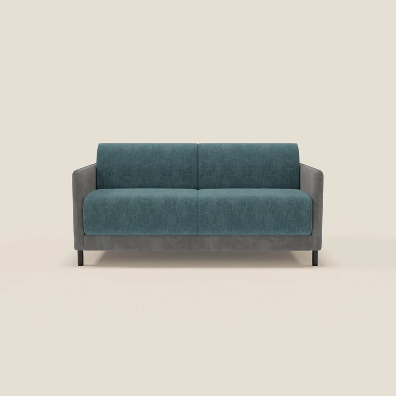 Narciso divano letto design con materasso H18 cm bicolore con struttura in microfibra smacchiabile e imbottiture in elegante tessuto impermeabile T06 grigio scuro - azzurro