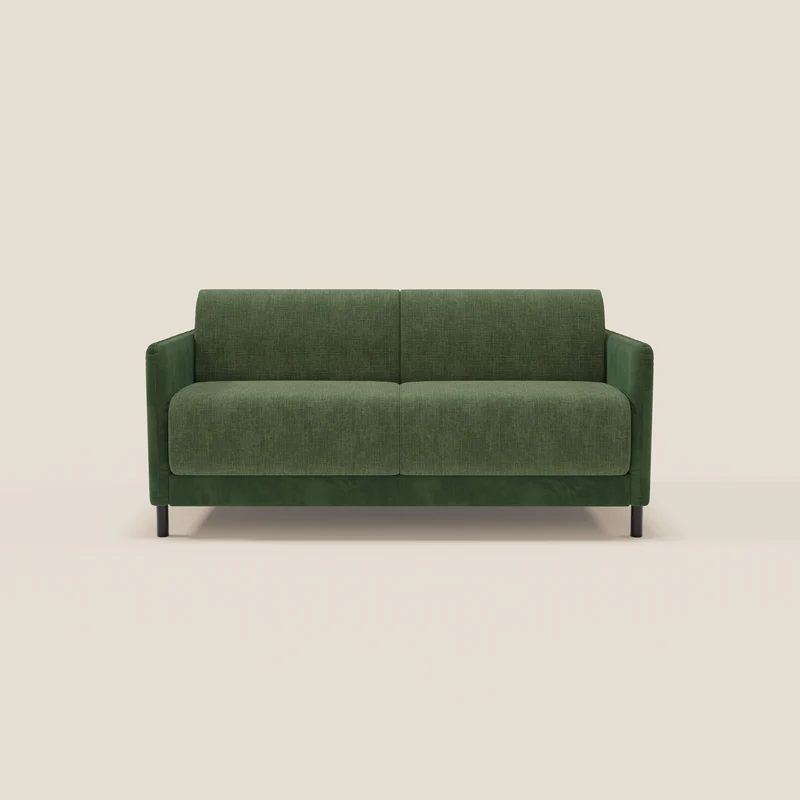 Narciso divano letto design con materasso H18 cm bicolore con struttura in microfibra smacchiabile e imbottiture in elegante tessuto impermeabile T06 verde - verde