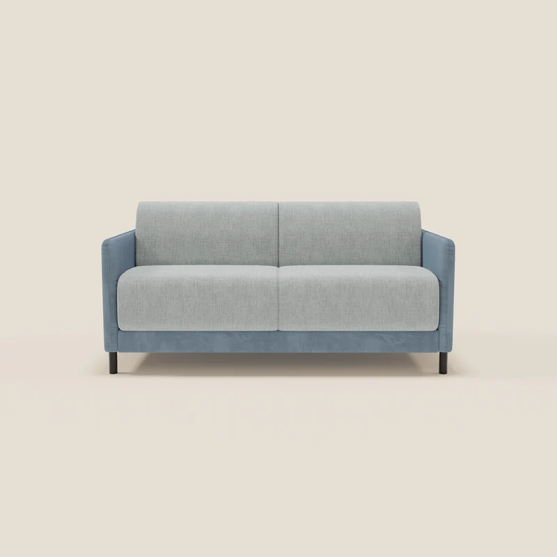 Narciso divano letto design con materasso H18 cm bicolore con struttura in microfibra smacchiabile e imbottiture in elegante tessuto impermeabile T06 carta da zucchero - ghiaccio