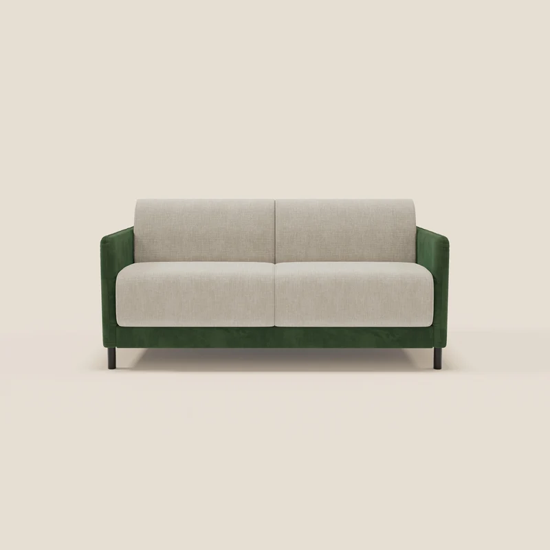 Narciso divano letto design con materasso H18 cm bicolore con struttura in microfibra smacchiabile e imbottiture in elegante tessuto impermeabile T06 verde - panna