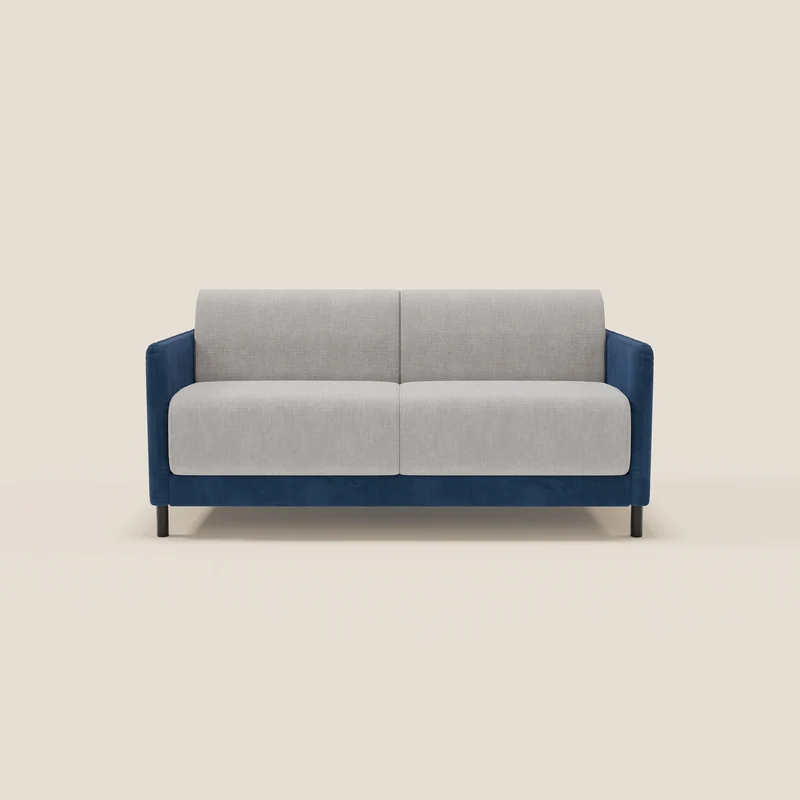 Narciso divano letto design con materasso H18 cm bicolore con struttura in microfibra smacchiabile e imbottiture in elegante tessuto impermeabile T06 blu - grigio chiaro
