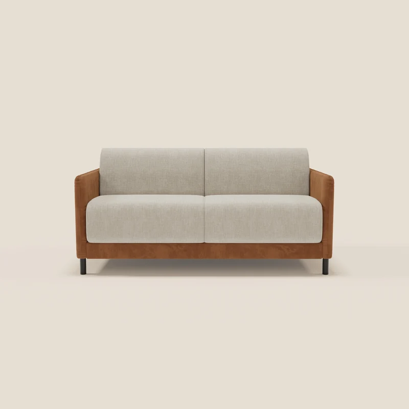 Narciso divano letto design con materasso H18 cm bicolore con struttura in microfibra smacchiabile e imbottiture in elegante tessuto impermeabile T06 cuoio - panna