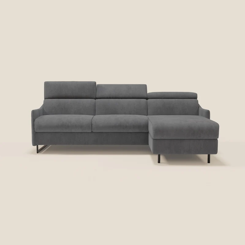 Loto Divano Letto Angolare con Penisola contenitore, Poggiatesta, Materasso Alto H18 in morbido tessuto impermeabile T14 grigio