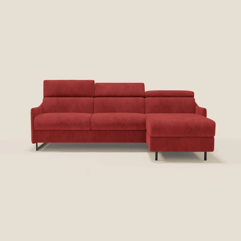 Loto Divano Letto Angolare con Penisola contenitore, Poggiatesta, Materasso Alto H18 in morbido tessuto impermeabile T14 rosso