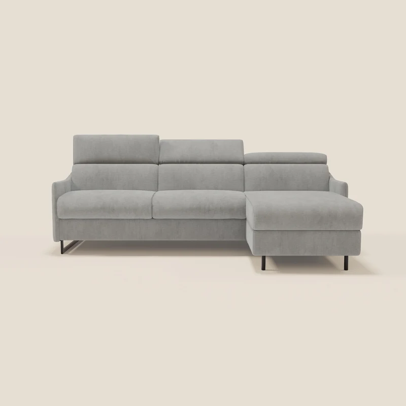 Loto Divano Letto Angolare con Penisola contenitore, Poggiatesta, Materasso Alto H18 in morbido tessuto impermeabile T14 grigio chiaro