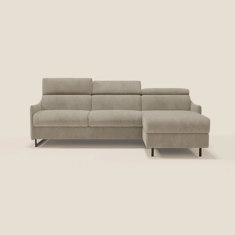 Loto Divano Letto Angolare con Penisola contenitore, Poggiatesta, Materasso Alto H18 in morbido tessuto impermeabile T14 beige